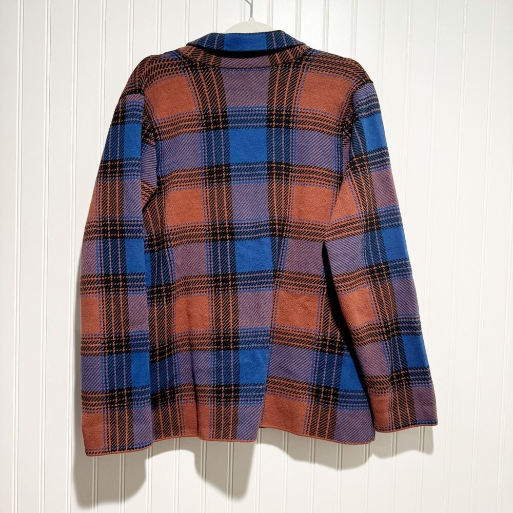 J Jill Plaid Sweater Jacket Blazer Blue Orange Size Large - Picture 7 of 7